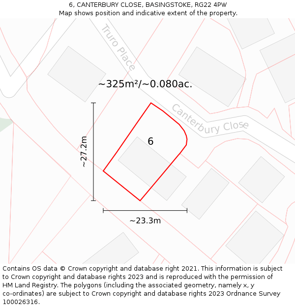 6, CANTERBURY CLOSE, BASINGSTOKE, RG22 4PW: Plot and title map