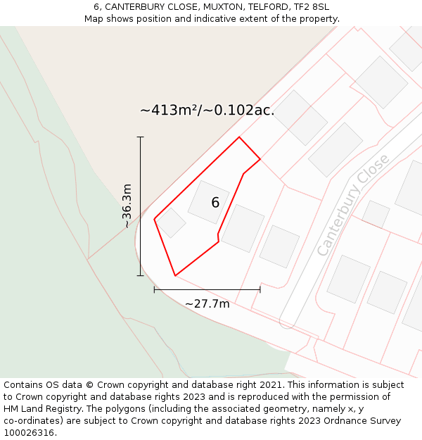 6, CANTERBURY CLOSE, MUXTON, TELFORD, TF2 8SL: Plot and title map