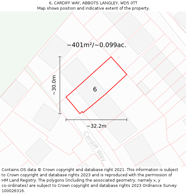 6, CARDIFF WAY, ABBOTS LANGLEY, WD5 0TT: Plot and title map