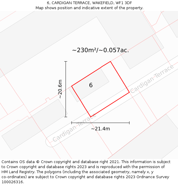 6, CARDIGAN TERRACE, WAKEFIELD, WF1 3DF: Plot and title map