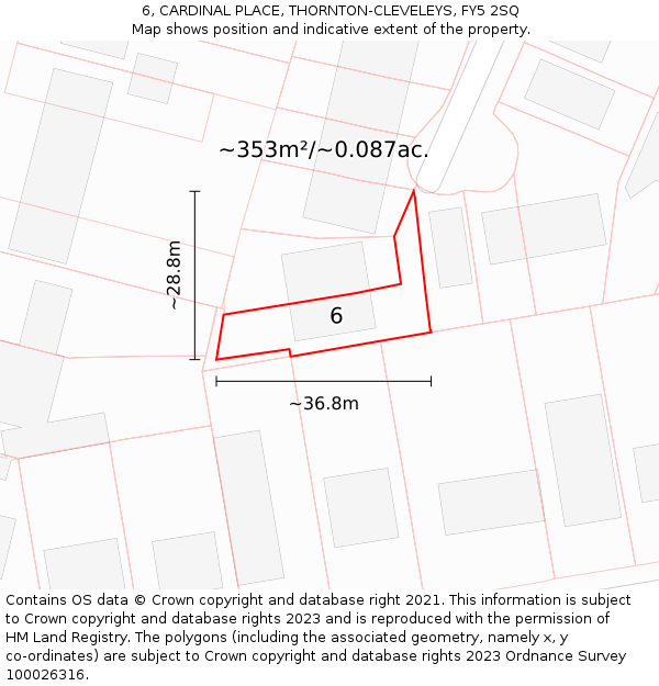 6, CARDINAL PLACE, THORNTON-CLEVELEYS, FY5 2SQ: Plot and title map