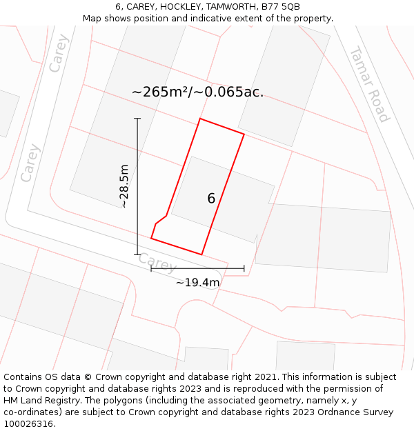 6, CAREY, HOCKLEY, TAMWORTH, B77 5QB: Plot and title map