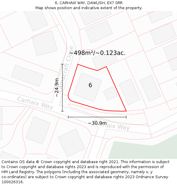 6, CARHAIX WAY, DAWLISH, EX7 0RR: Plot and title map