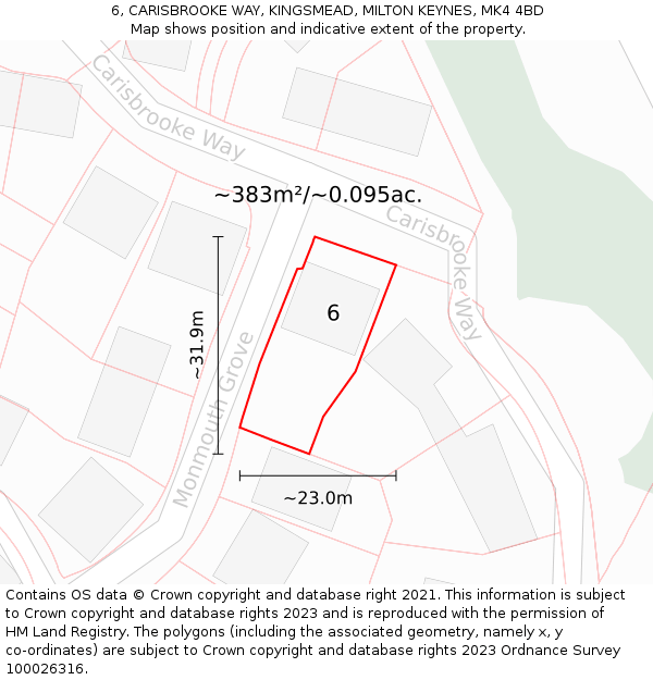 6, CARISBROOKE WAY, KINGSMEAD, MILTON KEYNES, MK4 4BD: Plot and title map