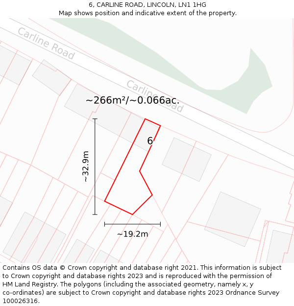 6, CARLINE ROAD, LINCOLN, LN1 1HG: Plot and title map