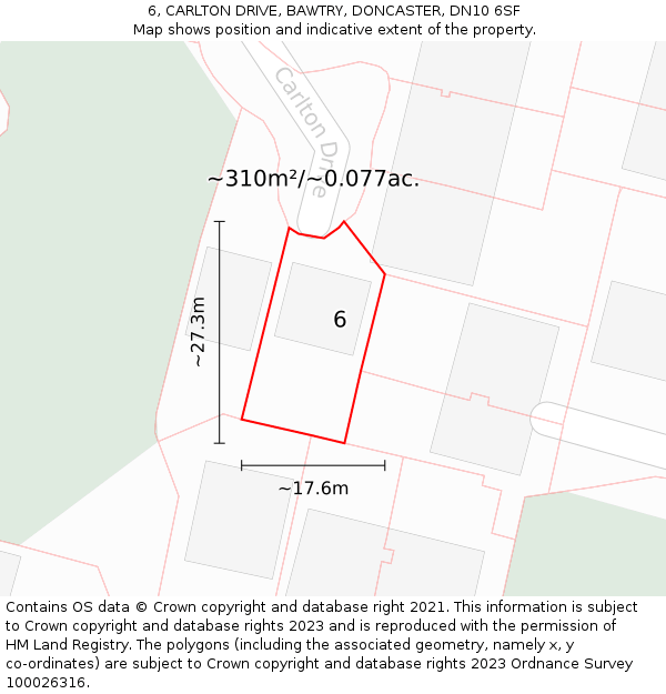 6, CARLTON DRIVE, BAWTRY, DONCASTER, DN10 6SF: Plot and title map