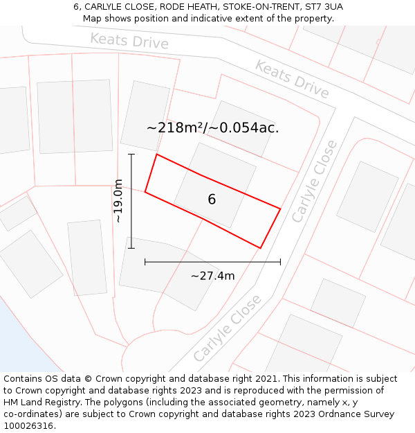 6, CARLYLE CLOSE, RODE HEATH, STOKE-ON-TRENT, ST7 3UA: Plot and title map