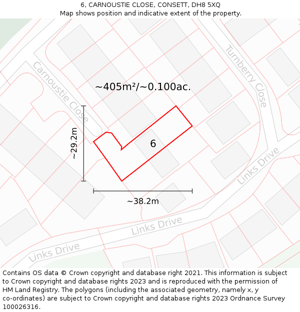 6, CARNOUSTIE CLOSE, CONSETT, DH8 5XQ: Plot and title map