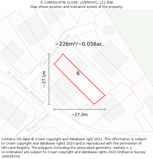 6, CARNOUSTIE CLOSE, LIVERPOOL, L12 9NE: Plot and title map