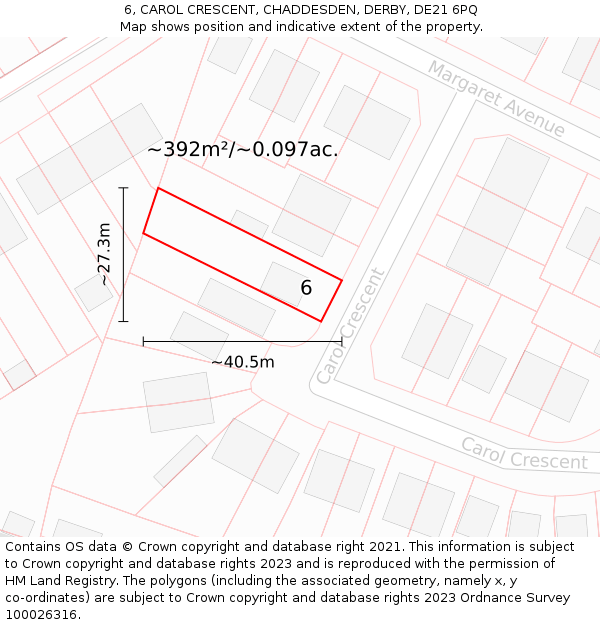 6, CAROL CRESCENT, CHADDESDEN, DERBY, DE21 6PQ: Plot and title map