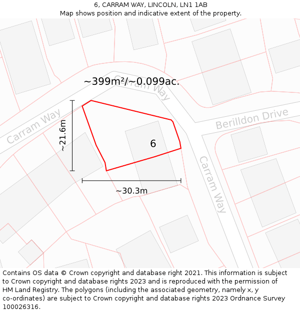 6, CARRAM WAY, LINCOLN, LN1 1AB: Plot and title map