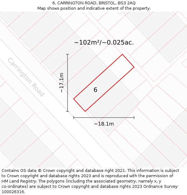 6, CARRINGTON ROAD, BRISTOL, BS3 2AQ: Plot and title map