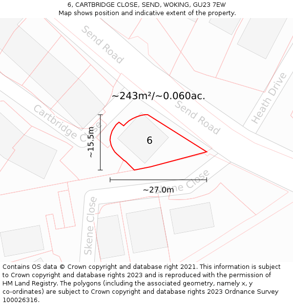 6, CARTBRIDGE CLOSE, SEND, WOKING, GU23 7EW: Plot and title map