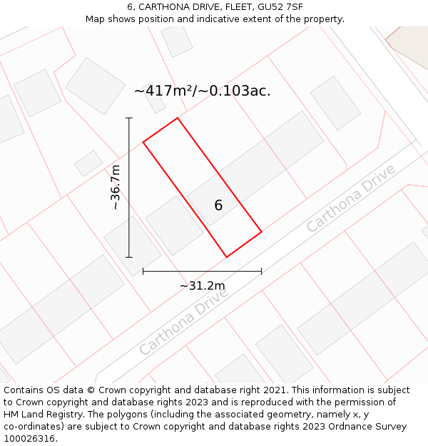 6, CARTHONA DRIVE, FLEET, GU52 7SF: Plot and title map