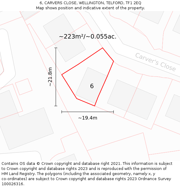 6, CARVERS CLOSE, WELLINGTON, TELFORD, TF1 2EQ: Plot and title map