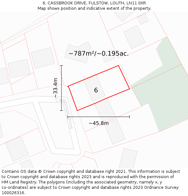 6, CASSBROOK DRIVE, FULSTOW, LOUTH, LN11 0XR: Plot and title map