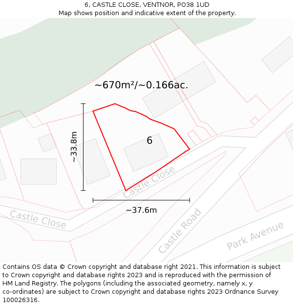 6, CASTLE CLOSE, VENTNOR, PO38 1UD: Plot and title map