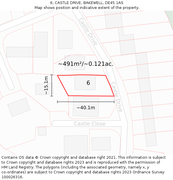 6, CASTLE DRIVE, BAKEWELL, DE45 1AS: Plot and title map