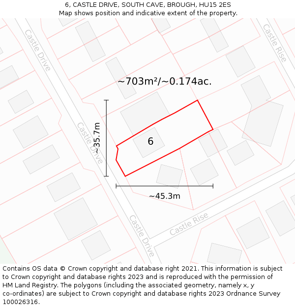 6, CASTLE DRIVE, SOUTH CAVE, BROUGH, HU15 2ES: Plot and title map