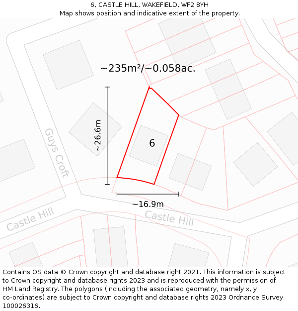 6, CASTLE HILL, WAKEFIELD, WF2 8YH: Plot and title map