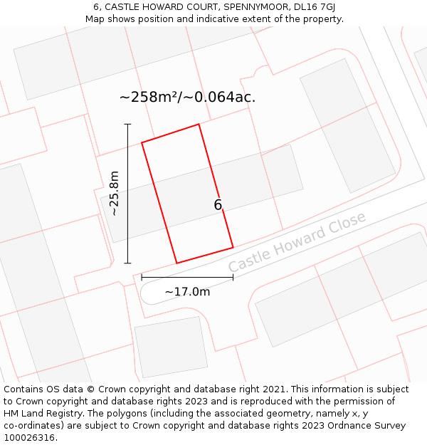 6, CASTLE HOWARD COURT, SPENNYMOOR, DL16 7GJ: Plot and title map