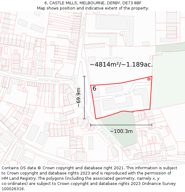 6, CASTLE MILLS, MELBOURNE, DERBY, DE73 8BF: Plot and title map