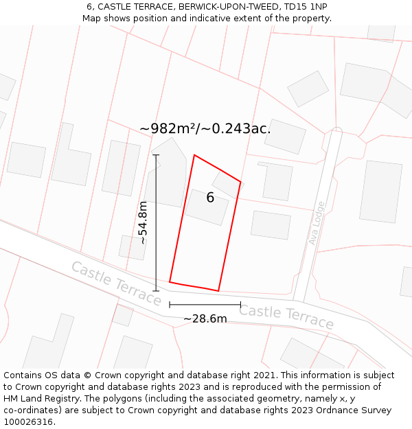 6, CASTLE TERRACE, BERWICK-UPON-TWEED, TD15 1NP: Plot and title map