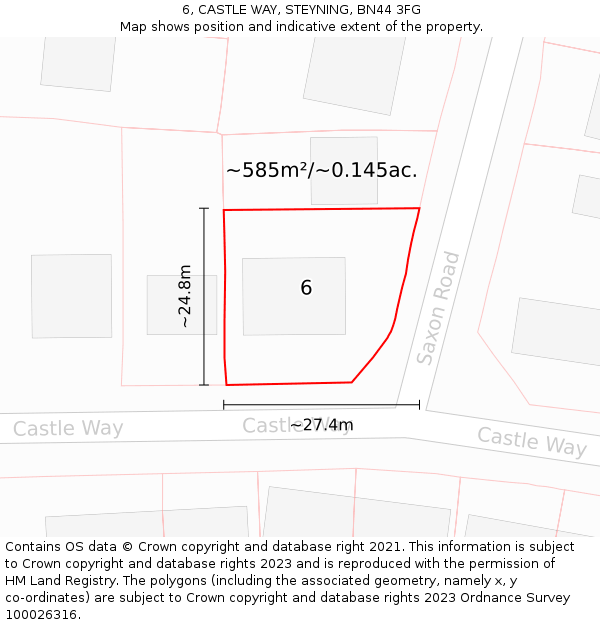 6, CASTLE WAY, STEYNING, BN44 3FG: Plot and title map