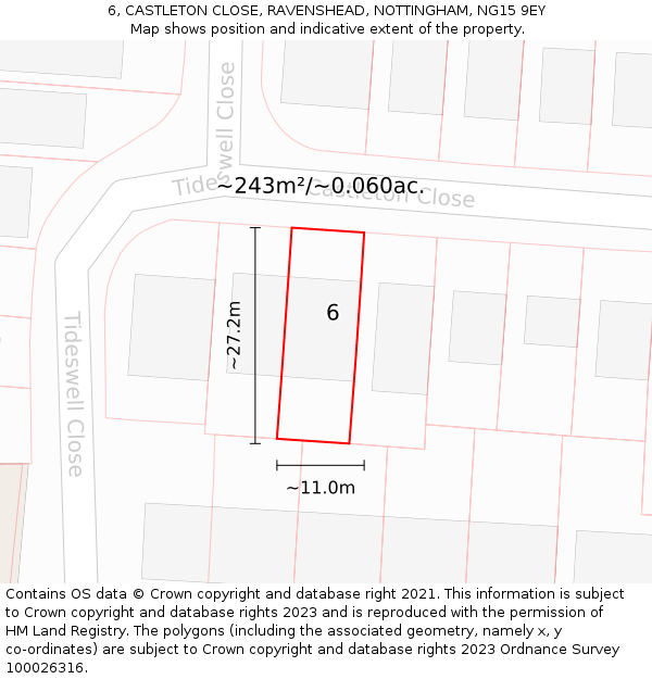 6, CASTLETON CLOSE, RAVENSHEAD, NOTTINGHAM, NG15 9EY: Plot and title map