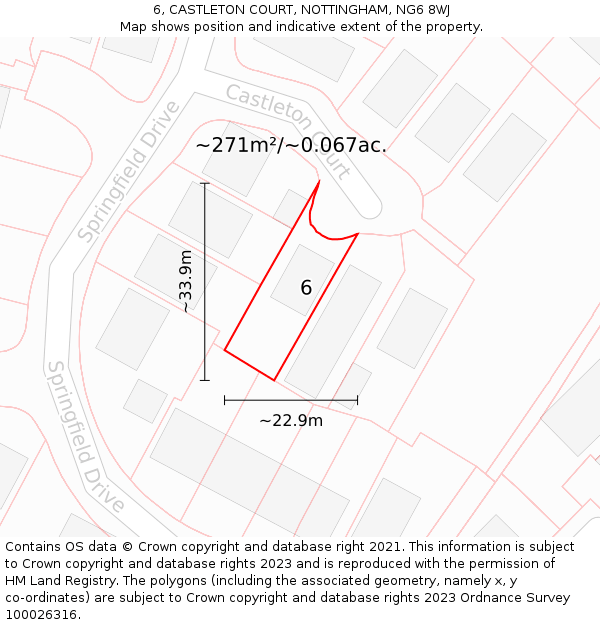 6, CASTLETON COURT, NOTTINGHAM, NG6 8WJ: Plot and title map