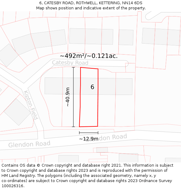 6, CATESBY ROAD, ROTHWELL, KETTERING, NN14 6DS: Plot and title map