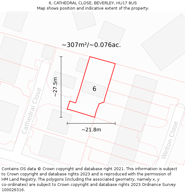 6, CATHEDRAL CLOSE, BEVERLEY, HU17 8US: Plot and title map