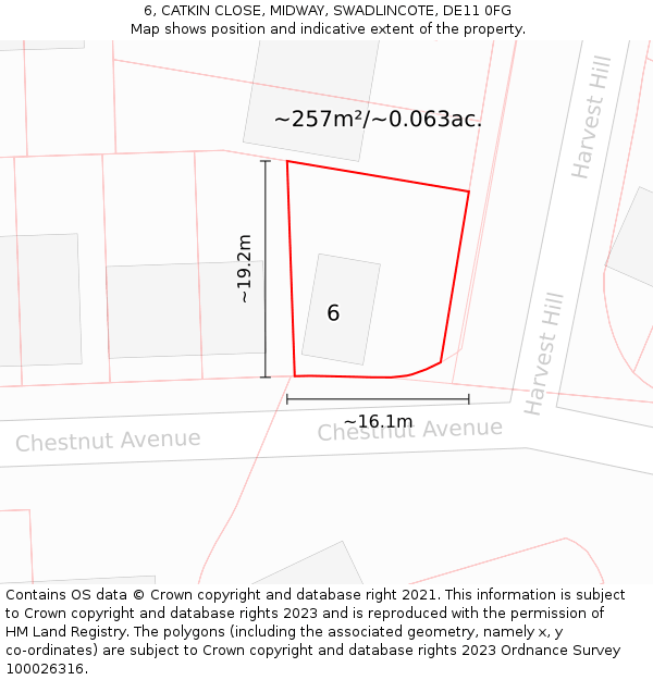 6, CATKIN CLOSE, MIDWAY, SWADLINCOTE, DE11 0FG: Plot and title map