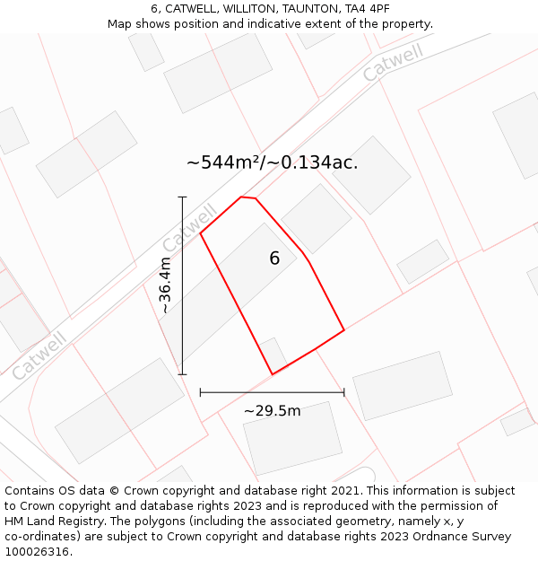 6, CATWELL, WILLITON, TAUNTON, TA4 4PF: Plot and title map