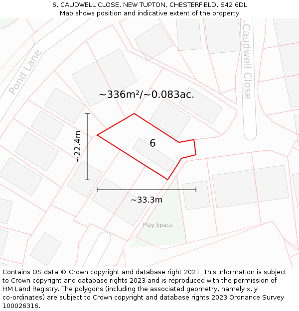 6, CAUDWELL CLOSE, NEW TUPTON, CHESTERFIELD, S42 6DL: Plot and title map