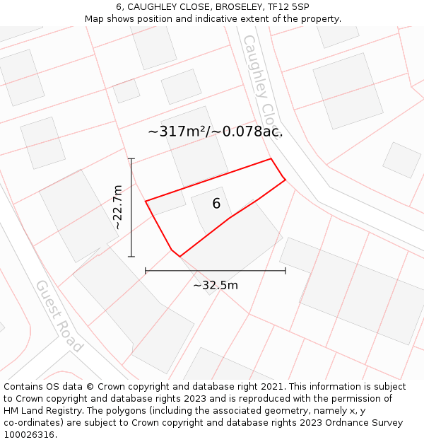 6, CAUGHLEY CLOSE, BROSELEY, TF12 5SP: Plot and title map