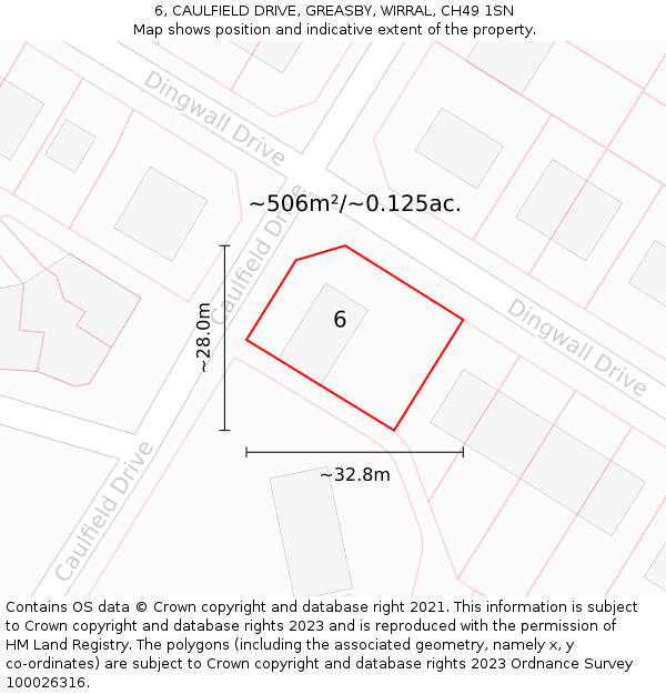 6, CAULFIELD DRIVE, GREASBY, WIRRAL, CH49 1SN: Plot and title map