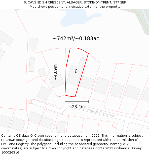 6, CAVENDISH CRESCENT, ALSAGER, STOKE-ON-TRENT, ST7 2EF: Plot and title map