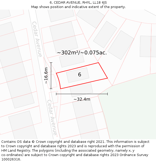 6, CEDAR AVENUE, RHYL, LL18 4JS: Plot and title map