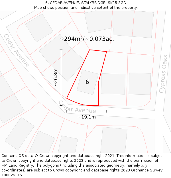 6, CEDAR AVENUE, STALYBRIDGE, SK15 3GD: Plot and title map