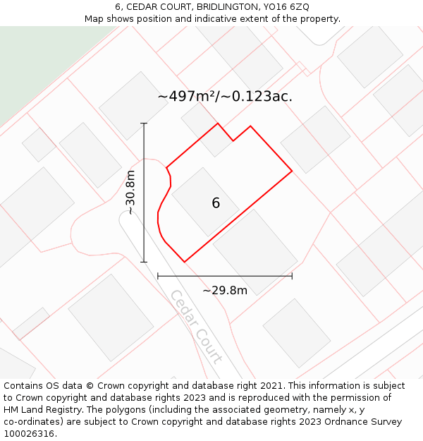 6, CEDAR COURT, BRIDLINGTON, YO16 6ZQ: Plot and title map