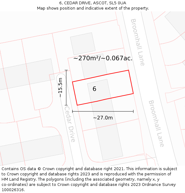 6, CEDAR DRIVE, ASCOT, SL5 0UA: Plot and title map