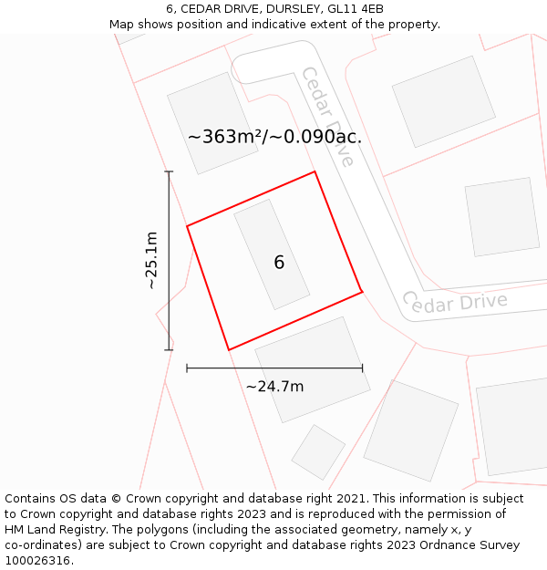 6, CEDAR DRIVE, DURSLEY, GL11 4EB: Plot and title map