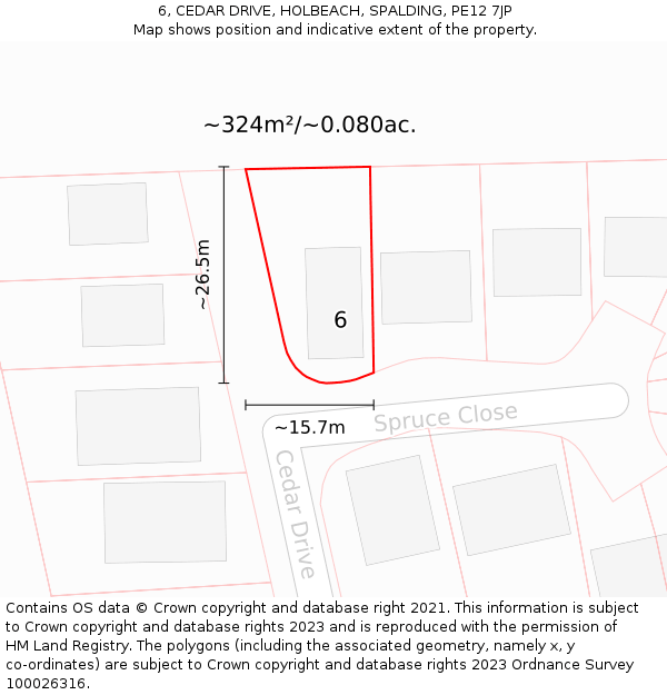 6, CEDAR DRIVE, HOLBEACH, SPALDING, PE12 7JP: Plot and title map