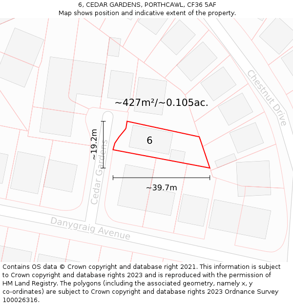 6, CEDAR GARDENS, PORTHCAWL, CF36 5AF: Plot and title map