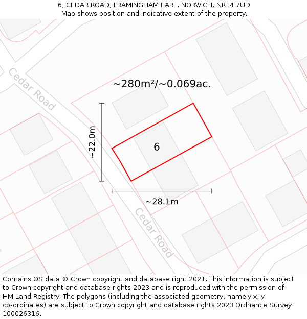 6, CEDAR ROAD, FRAMINGHAM EARL, NORWICH, NR14 7UD: Plot and title map