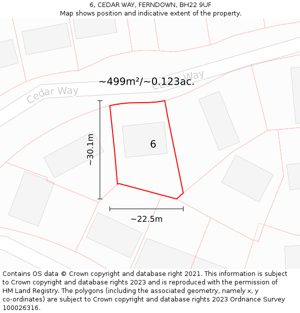 6, CEDAR WAY, FERNDOWN, BH22 9UF: Plot and title map