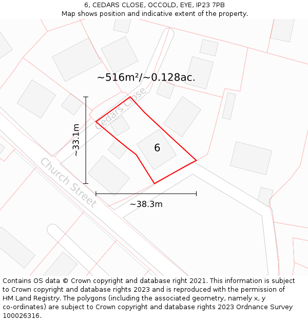 6, CEDARS CLOSE, OCCOLD, EYE, IP23 7PB: Plot and title map