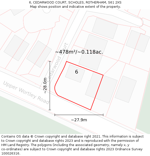 6, CEDARWOOD COURT, SCHOLES, ROTHERHAM, S61 2XS: Plot and title map