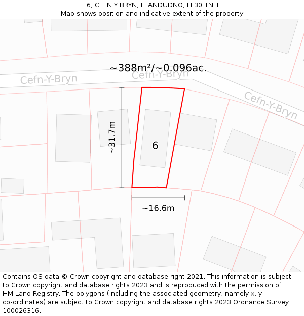 6, CEFN Y BRYN, LLANDUDNO, LL30 1NH: Plot and title map